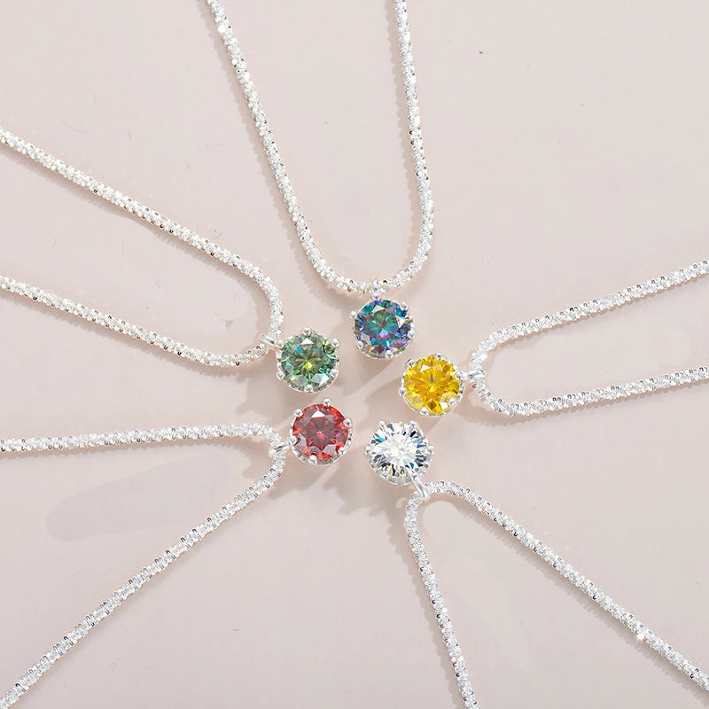 Wholesale Red Green Blue Golden 1carat Women Modern Color Silver Dainty Moissanite Fine Jewelry Necklaces