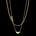 Hot Sale Women Stainless Steel Double Layered Letter Heart Necklace Clavicle Chain Necklace