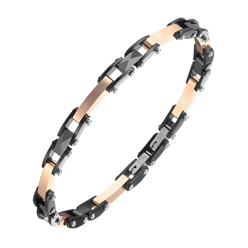 Stainless Steel Jewelry Wholesale Fashion Men Italian Charm Ceramic PVD Rose Gold Plated Bangle Bracelets Jewelry Adjustable