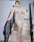 2022 Luxury Bling Diamond Puff Sleeves Evening Dress Diamond Sequin Plus Size Dresses Party Show Outfit