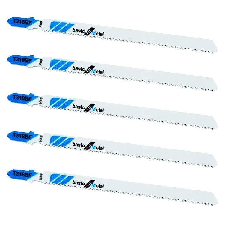 5-Piece T318BF 12TPI Industrial HSS Bi-Metal Jig Saw 132mm T Shank Fast Straight Cut Aluminium Nonferrous Metals Epoxy (OEM