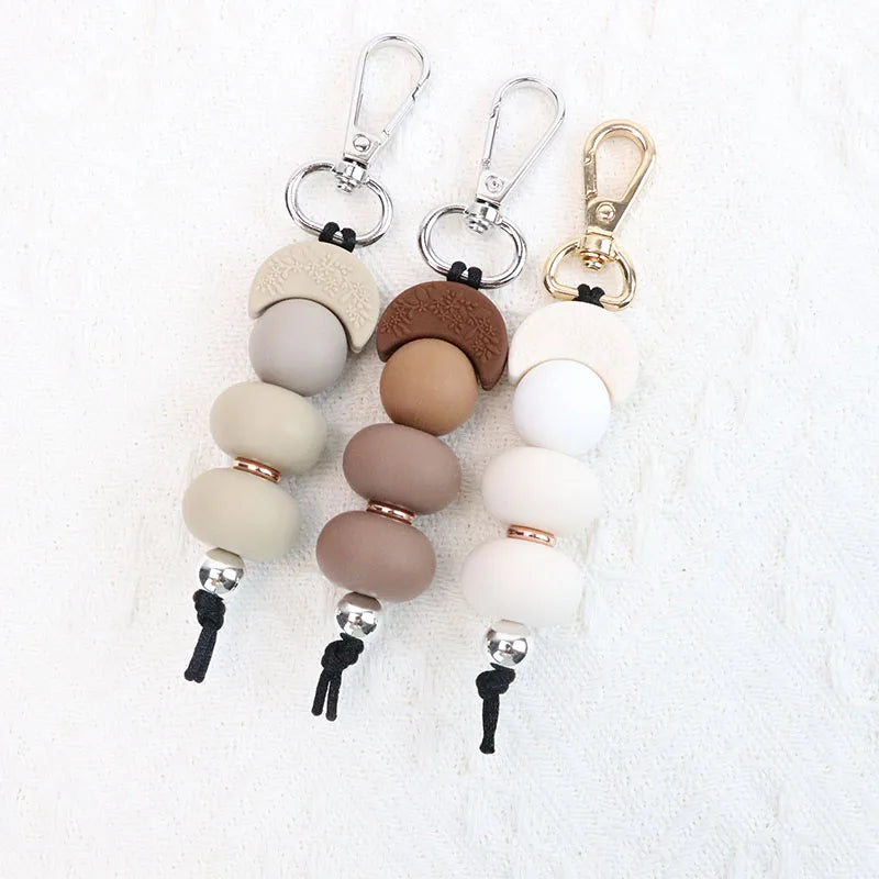 Moon Shape Silicone Abacus Beads Round Beads Cartoon Style Eco-Friendly Handmade Custom Logo Promotion Gift Pendant Keychain