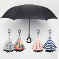 Double Fabric Windproof C Shape Handle Upside Down Inverted Reverse Rain Umbrella for Gifts