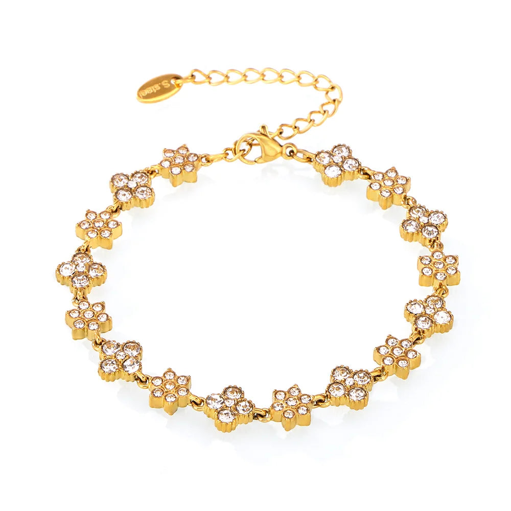 The Pursuit of Fashion Ins Style Stainless Steel Handmade Inlaid Zircon Small Flower Bracelet