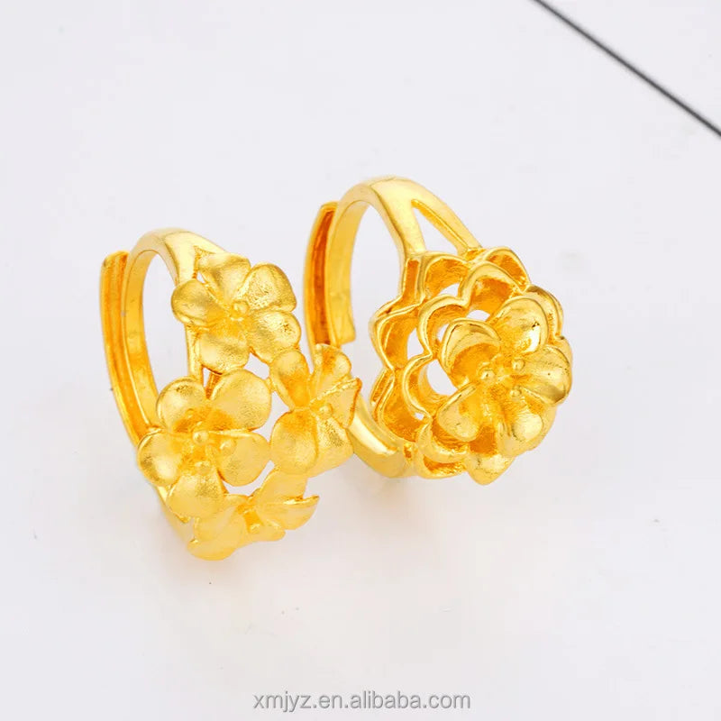 Factory Direct Sales Brass Gold-Plated Velvet Sand Rose Ring Four Flower Brass Gold-Plated Ring for Women