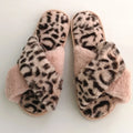 Women's Indoor Fluffy Leopard Faux Fur for Slippers Open Toe Cross Strap Design Soft Comfortable Winter Warmth for House Use Lad