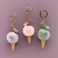 Fashion Cute Mini Ice Cream Key Ring With Tassel Student Fluffy Pom Pom Velvet Plush Keychain for Girls Bag Decoration Gift