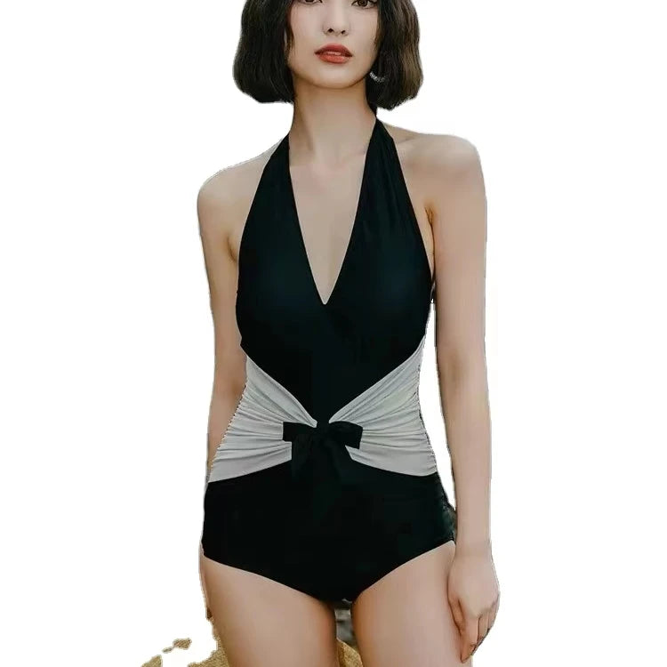 XS- W2310 Eco Friendly Swimwear Women's One-Piece V-Neck Quick Dry Anti-UV Breathable Beachwear Fashion Swimsuit