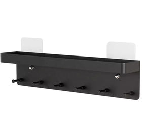 Wholesale Matte Black Living Room Storage Shelf Stainless Steel No Drilling Storage Rack with Hooks