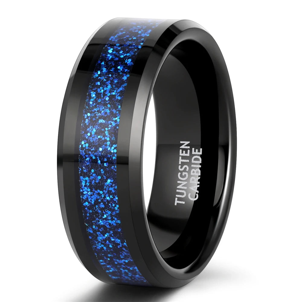 OAHLAN 8mm Green/Rose Gold/Blue Sand Inlay Romantic Tungsten Carbide Rings for Men's Wedding Engagement Dropshipping
