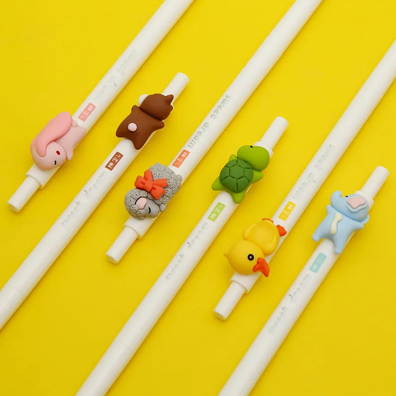 Creative 0.5mm Carbon Gel Pen Turn Light Sleep Black Blue Fashion Cartoon Animal Style Student Stationery Made Durable Plastic