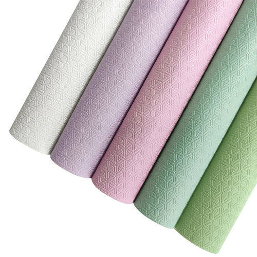 0.7mm Leatherette Fabric Pink Flower Line Solid Color Design Embossed PU Leather