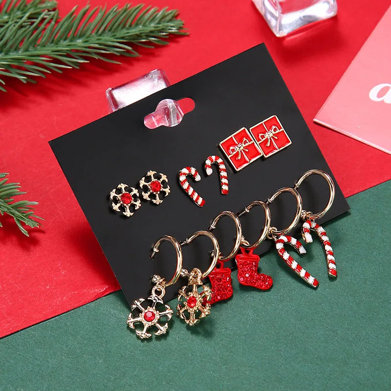 Bestone Christmas Trend Irregular Stud Hoop Alloy Drop Oil Big Crutch Snow Gift Women Earrings Set
