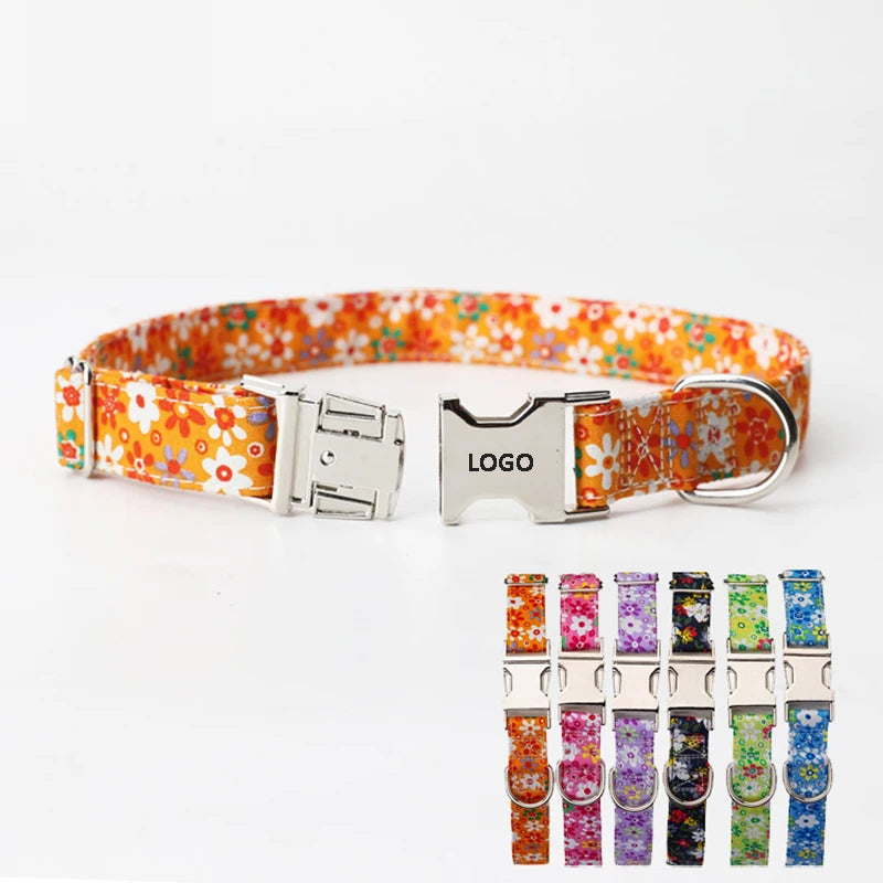 Customized Dog Collar Metal Buckle Laser LOGO Flower Floral Metal Buckle Pet Cat Dog Collar MegaBDM
