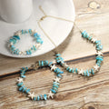 Vacation Ocean Style Women's Jewelry Set Blue Shell Rose Quartz Turquoise Starfish Beaded Chain Necklace Ankle Elastic Bracelet