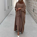 2 Piece Muslim Islamic Clothing Suite Ramadan Modest Wear 2 Layers Slips Match Open Abaya Crepe Jazz Abaya Set