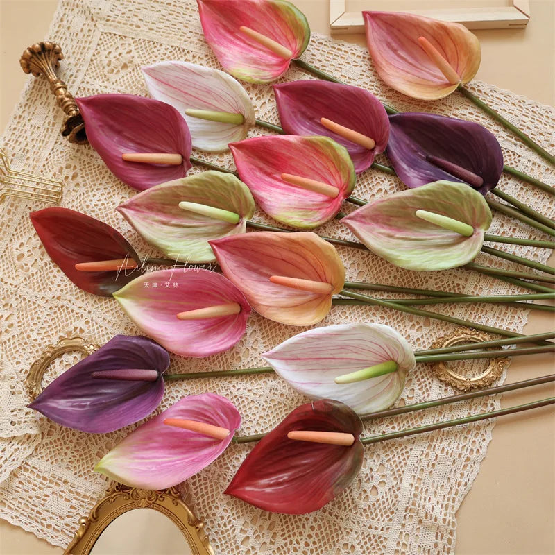 C-AF002 Factory Direct Plastic Simulation Artificial 3D Anthuriums Real Touch Flower for Home Wedding Decoration