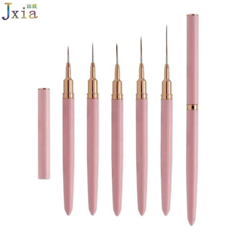 New Pink Metal Handle Rose Gold Ferrule UV Gel Fine Detail Painting 7mm 9mm 11mm 15mm 25mm Nail Art Liner Brushes