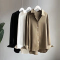 Women's Elegant Retro Korean Style Satin Drape Shirt Long Woven Office Appropriate Spring and Autumn Casual Fashion