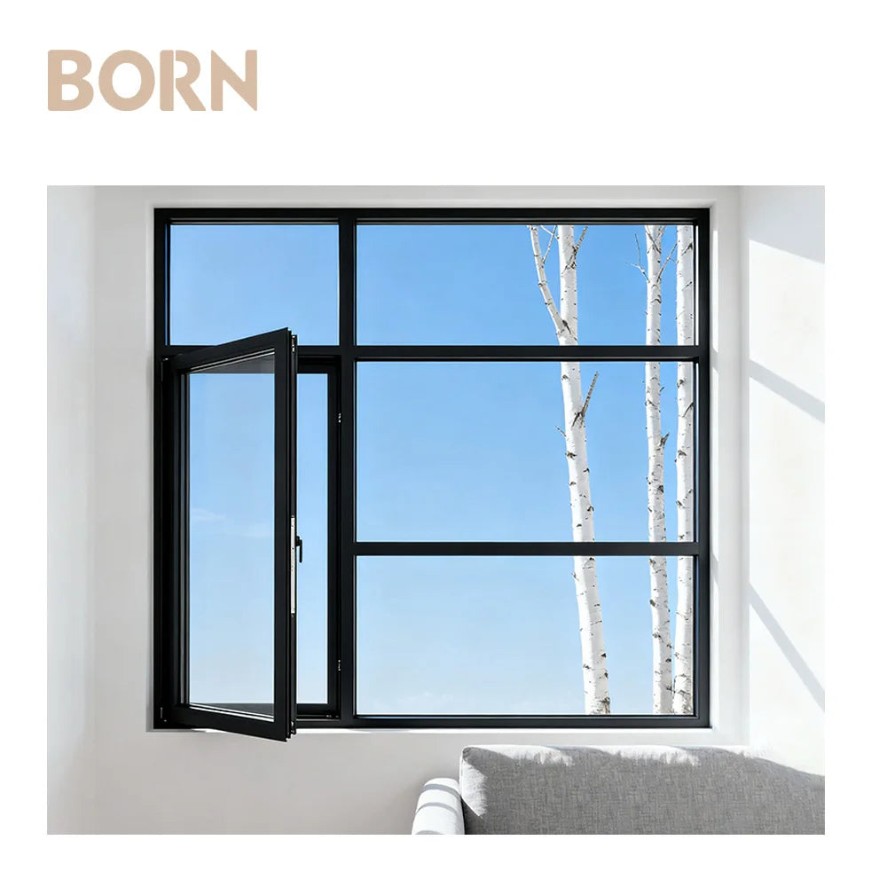 High Strength Aluminum Frame Interior Tempered Glass Swing Window Mosquito Screens Soundproof Casement Windows