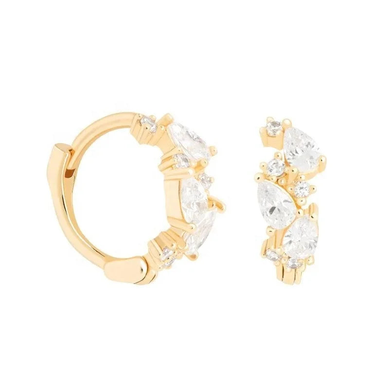 925 Sterling Silver Fashion Dainty Crystal Zirconia CZ Waterdrop Teardrop Mini Huggie Earring in Gold