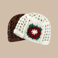Custom Handmade Women's Floral Hollow Mesh Checkered Crochet Beanie Hats Fashionable Knitted Flower Design Casual Cycling Daily