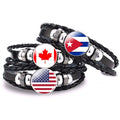 287 Countries Country Flag Glass Cabochon Charm Adjustable Genuine Leather Cuff Bracelets National Holiday Promotional Gifts