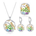 C7926 Abiding Wholesale Leaf Natural Swiss Blue Topaz Amethyst Mix Gemstone 925 Sterling Silver Fine Wedding Jewellery Set