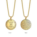 Vintage Double Side Key of Solomon Lord's Prayer Pendant Necklace Wiccan Jewelry Men Stainless Steel Necklace 18k Gold Plated