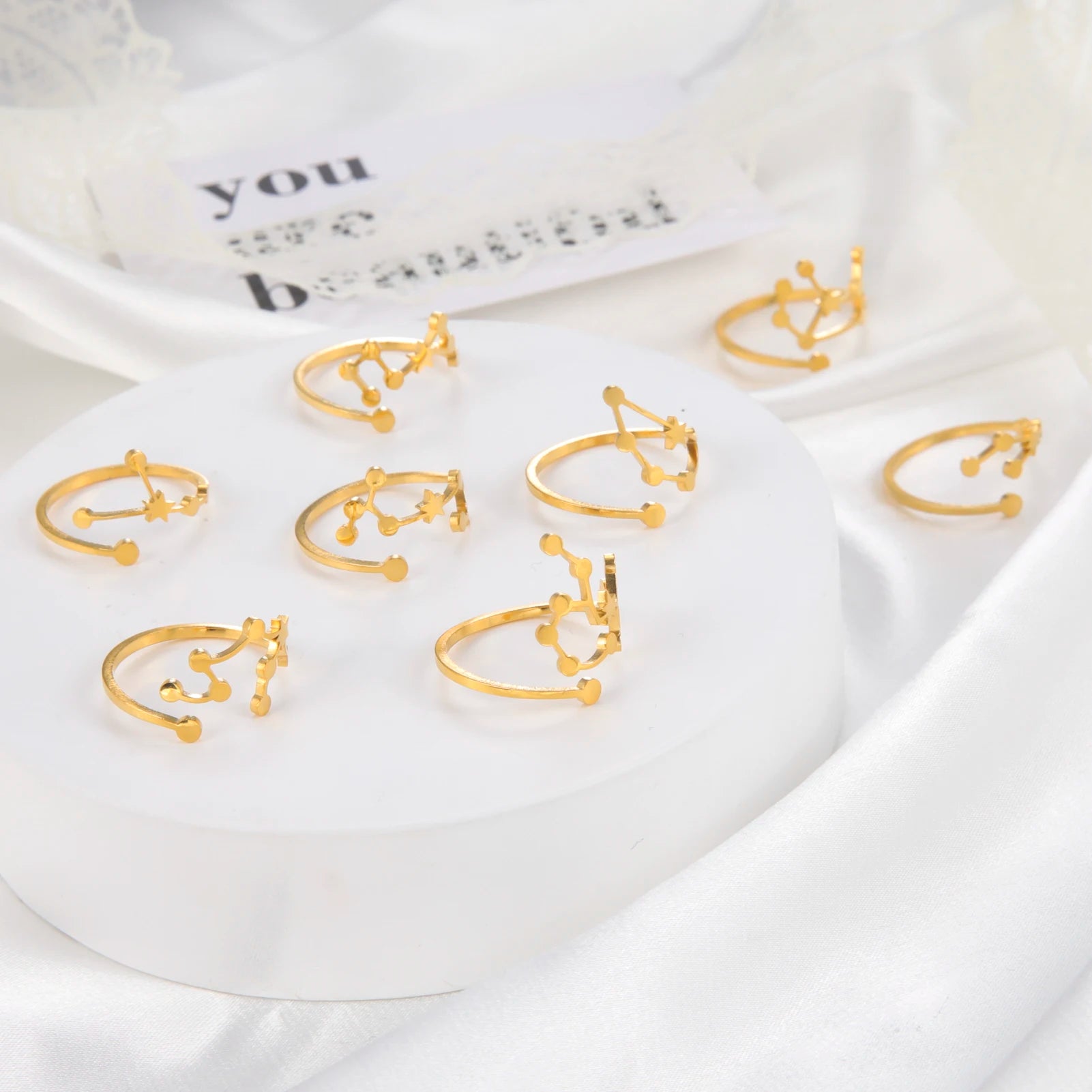 Myshape 12 Constellations Rings for Women Zodiac Aries Leo Horoscope Stainless Steel Finger RIng Astronomy Jewelry 2022 Ttrend