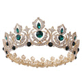 Fashion Full Gold Silver Tiara Green Crystal Golden Pageant Crowns Custom Made Trendy Elegant Wedding Party Gift Box Available