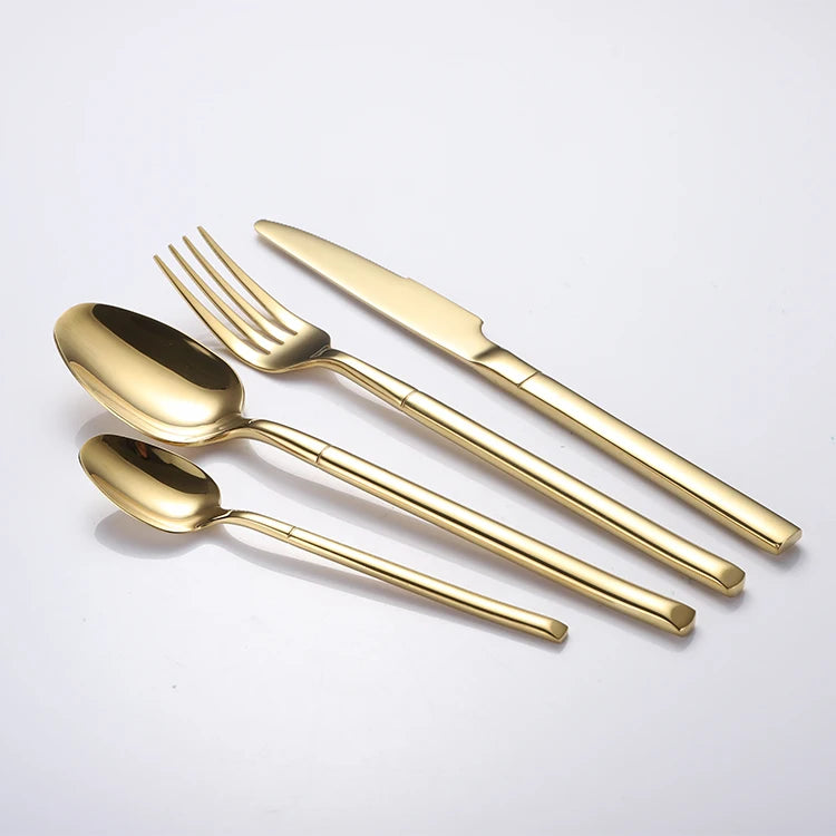 Stainless Steel 18/10 Light Gold Plated Vintage Style Flatware Set 4PCS with Custom Logo for Wedding and Restaurant Use