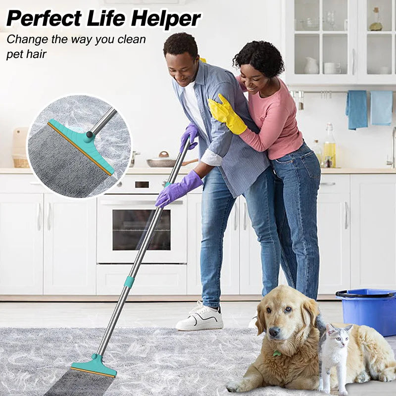 Advanced Reusable Cat and Dog Hair Remover Scraper 45-Inch Long Handle for Carpet Rug Mat Couch Grooming Tools