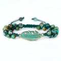 YueTong Leaf Charm Bracelet African Turquoise Beads Braided Bracelet Yoga Friendship Lover Bracelet Boho Jewelry Wholesale