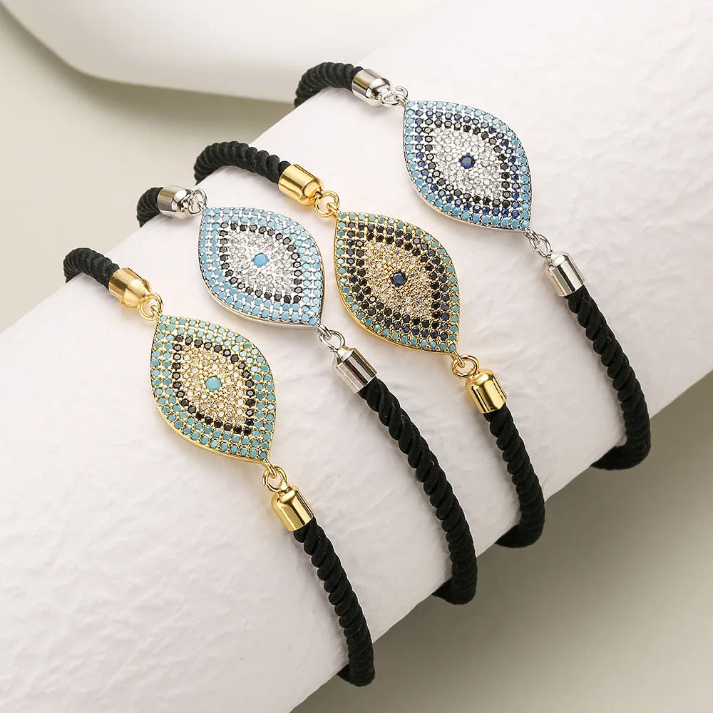 Hot Sale18K Gold Plated Blue Evil Eyes  Braided Rope Micro Paved Cubic Zircon Devil Eyes Charm