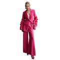 TWOTWINSTYLE New Fashion Casual Women Suits Solid Ruffles Pleats Sleeve Women's Blazers Single Button Elegant Formal Jacket