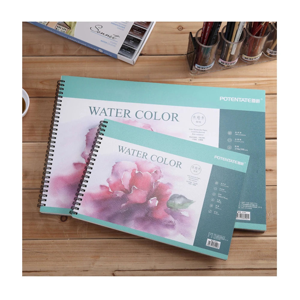 Potentate Artist Painting Drawing Watercolor Paper Pad 16sheets Hot Press Wire Bound 270x390mm Acid Free for Certified