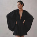 Good Selling Back Zip V Neck High Waist Puff Long Sleeve Fashion Elegant Summer Women Short Dresses Ladies Black Dress