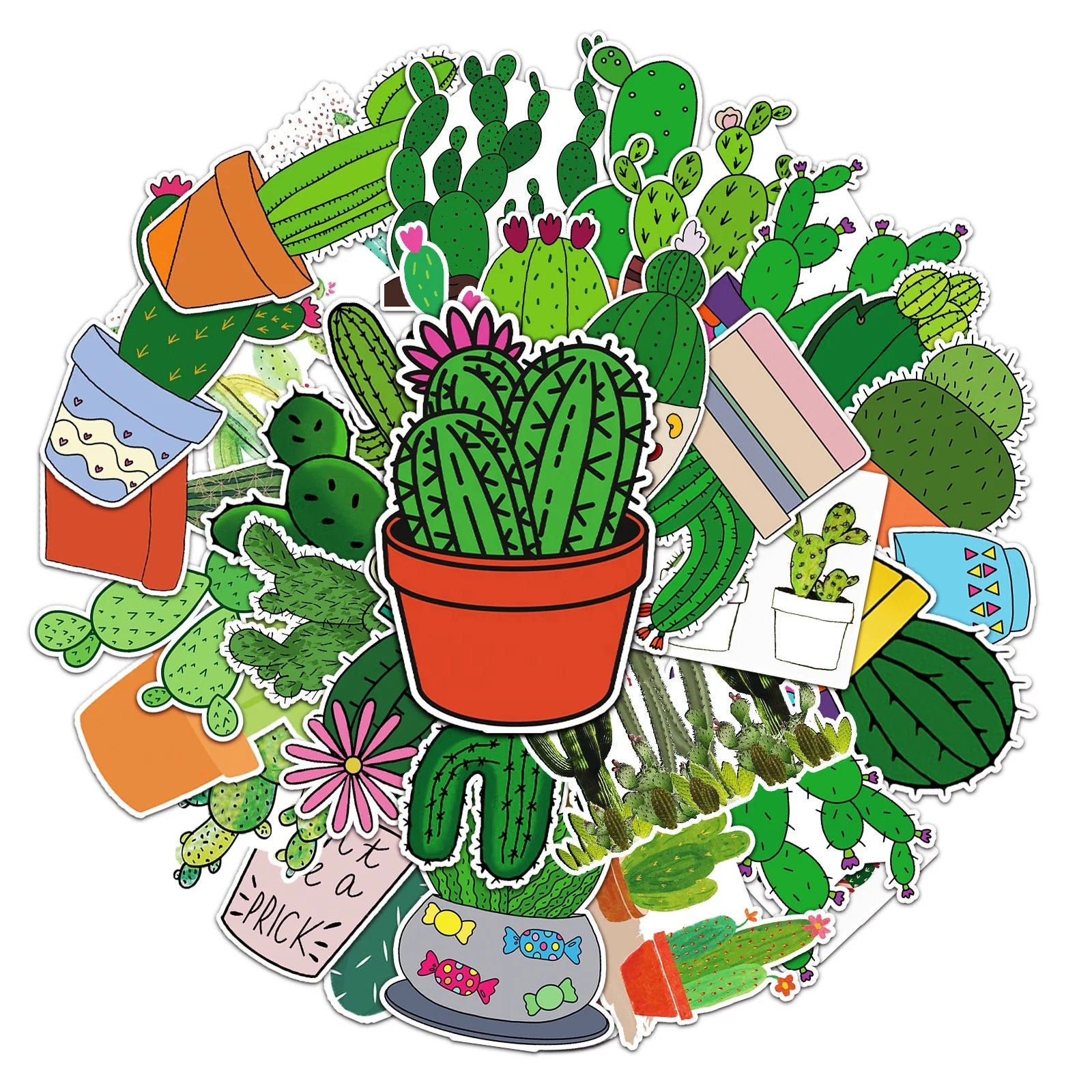 50Pcs Cute Cactus Plant Fresh Sticker Label for Girl Student Diy Decor Table Notebook Phone Laptop Graffiti Stickers
