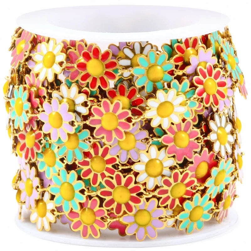 Colorful Stainless Steel Sunflower Pendant Chain Materials DIY Flower Bracelet Necklace for Jewelry Making Supplies