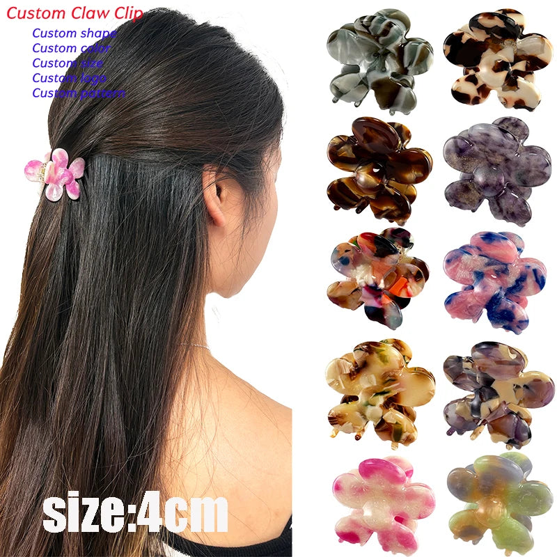 2025 New Fashion 4cm Small Flower Hair Clip Acetate Claw Clip Hairs Girls High-end Versatile Hair Accessories for Women