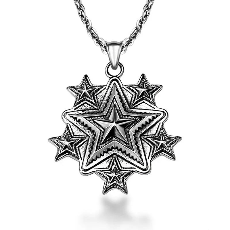 Asian Retro Silver Pentagonal Star Pendant Personalized Punk Accessories for Women Thai Silver Fashion Fine Pendants Charms