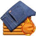Fitspi Autumn Winter Denim Jeans Men's Straight Loose Elastic Plus Velvet Thickening Casual Trousers Wholesale for Wish