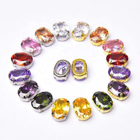 10*14mm Oval Zircon Crystal With Gold and Silver Claw Glitter Sew on Rhinestones for Clothing Shoes Bags Decoration Accessories