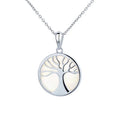 Fashion Round Shape White Fantastic  Abalone 925 Silver Tree of Life Pendant Necklace