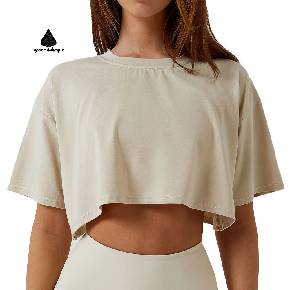 Custom Women Plain Color Fitness Gym Breathable Seamless Modal Yoga Crop Tops Quality Fashion Boxy Fitness Tee Shirt