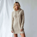 Women's Hooded Knit Sweater Dress Cotton-Knit Fabric Long Sleeve Mid-Thigh Length Casual Chic