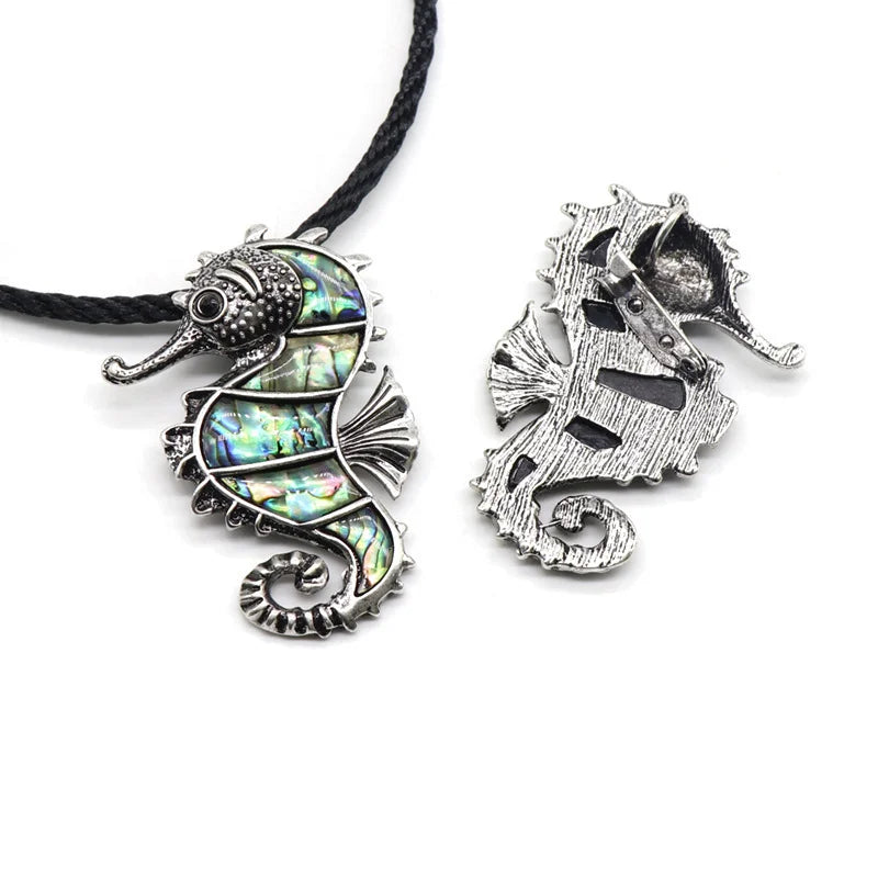 Huiying Fashion Animal Necklace Design Plated Sea Horse Healing Abalone Shell Pendant Necklace for Women Jewelry