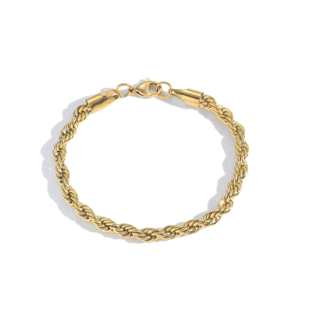 BM Luxury Jewelry Waterproof Stainless Steel Twisted Bracelets 18k Gold Rope Chain Bracelet