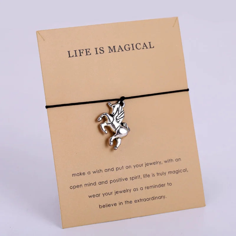 Make a Wish Jewelry Bracelet Flamingo Pineapple Bird Feather Tree of Life Mermaid Unicorn Charm Men Bracelets for Women